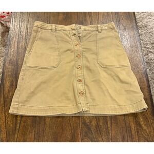 Pilcro Anthropologie Khaki Button Front Mini Skirt Size 10